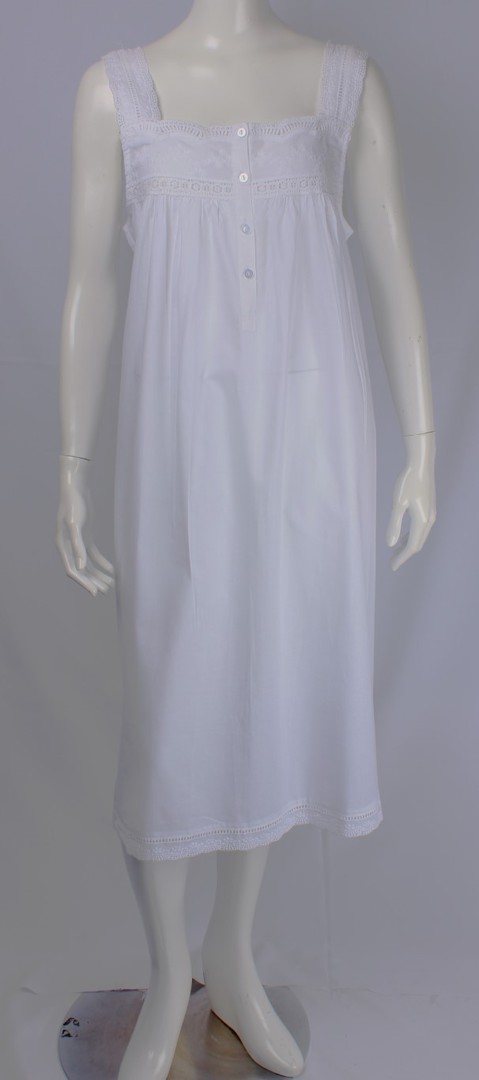Alice & Lily sleeveless summer cotton nightie w lace trim, embroidery S,M,L,XL,XXL. white  STYLE :AL/ND490 image 0